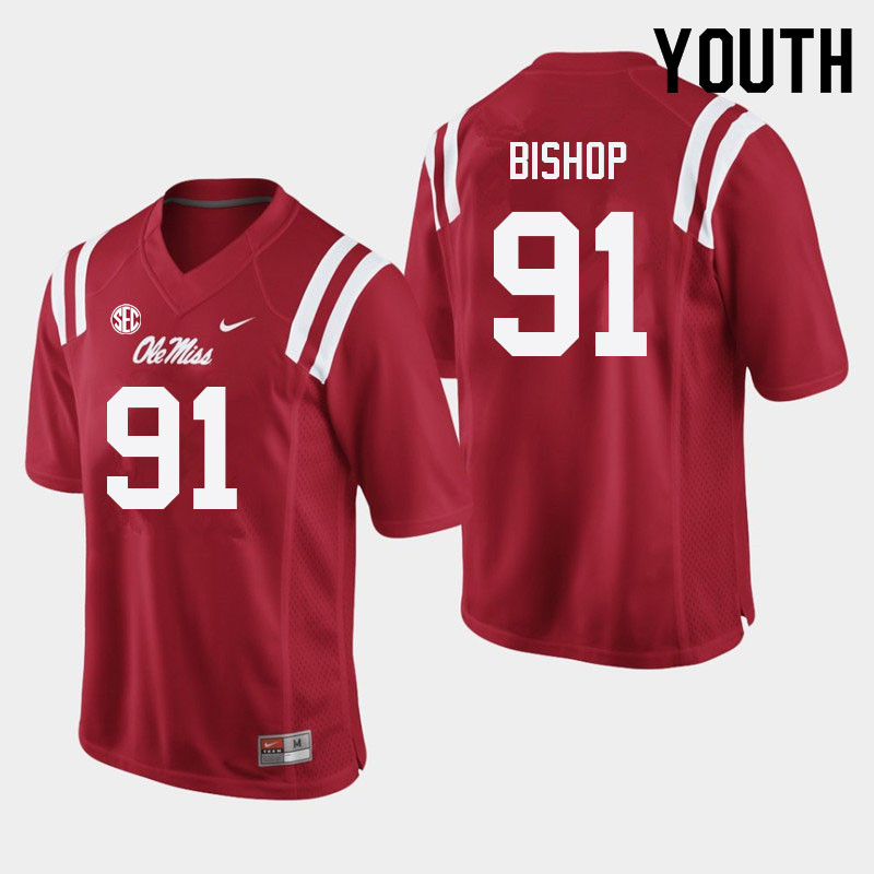 Aubrey Bishop Ole Miss Rebels NCAA Youth Red #91 Stitched Limited College Football Jersey QYX0358HQ